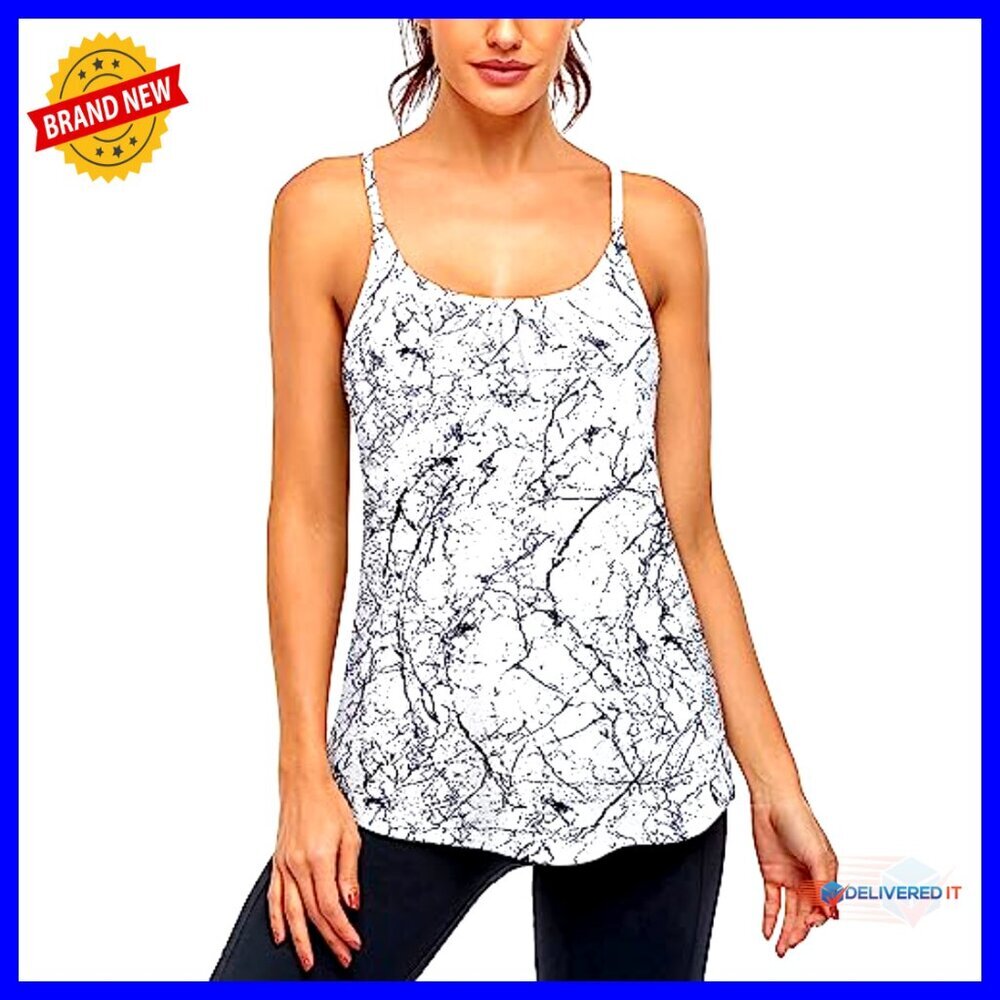 Women's Workout Tank Top with Built-In Bra, Racerback, Yoga Activewear - Picture 2 of 6